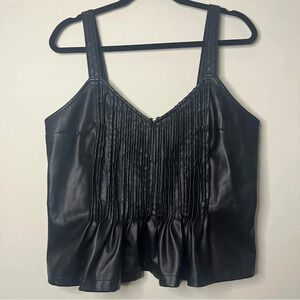 LETRUEBE Stitch Fix Edgy Faux Leather Pleated Cropped Ruffle Tank Top